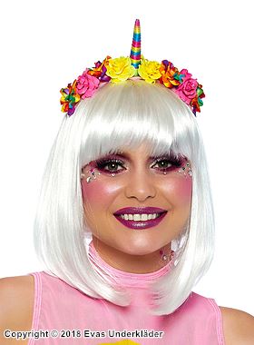 Unicorn (woman), costume headband, roses, horn, colorful design